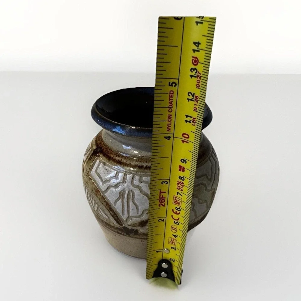 Krause 1986 Signed‎ Studio Pottery Vase Salt Glaze Geometric Stoneware 5